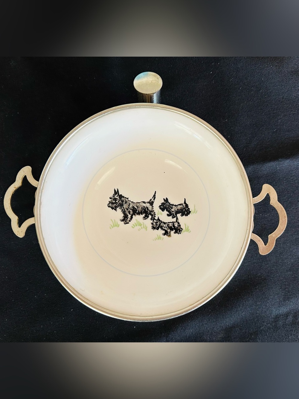 Antique Vintage RARE G.W. Co. Scottie Dog Baby Food Warming Dish w Spigot Lid